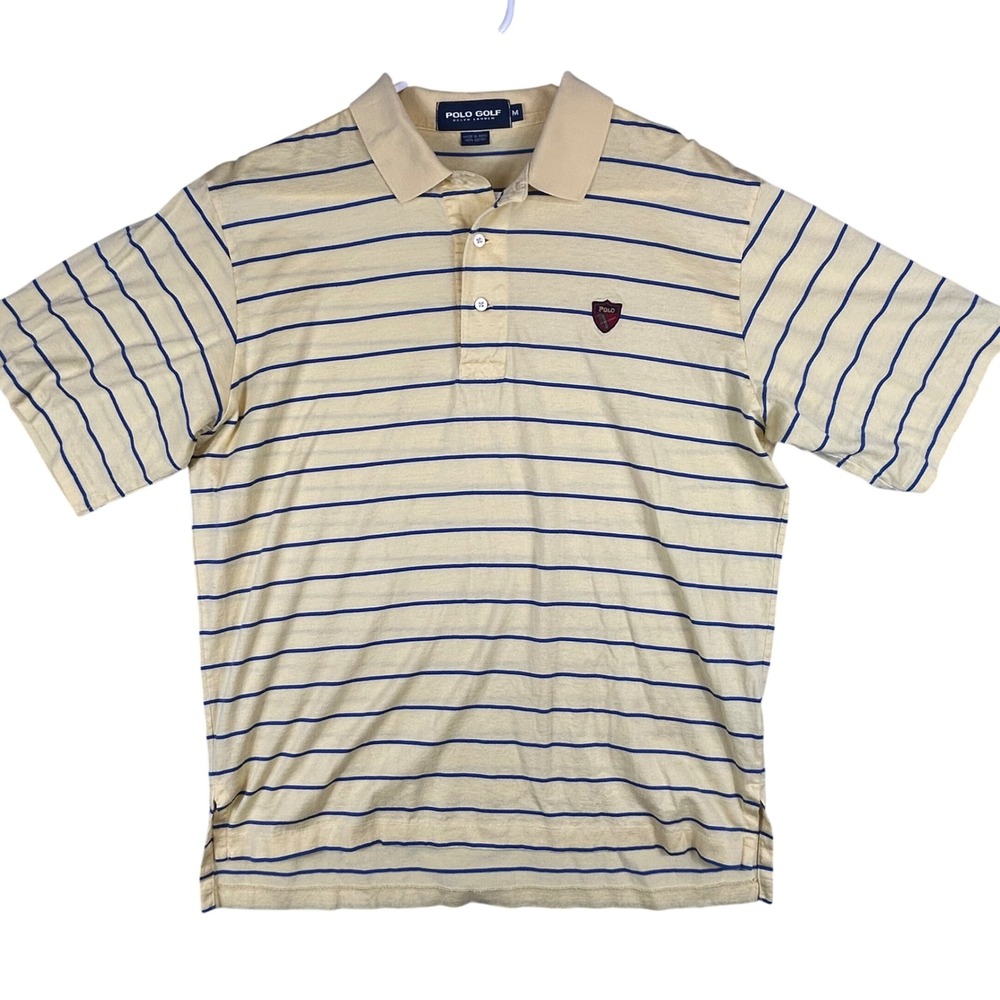 Polo‎ Golf Ralph Lauren Mens Medium Yellow Blue Striped Longaberger Golf Polo